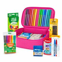 Estojo Box Organizador Completo Material Escolar Escolar Infantil e Adulto Lápis, Canetas e Acessórios