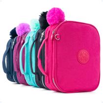 Estojo Box Organizador Escolar Bolsinha De Lápis Com Pompom