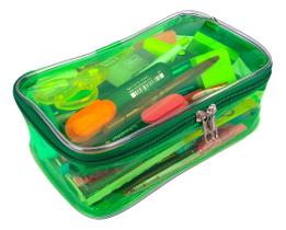 Estojo Box Transparente Neon Grande 100pens Escolar