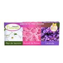 Estojo c/3 sabonetes frutas vermelhas jasmim e lavanda 90g aromatica Estojo c/3 sabonetes frutas vermelhas jasmim e lavanda 90g aromatica