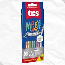 Estojo Caixa Lápis de Cor Triangular Macio Tris MegaSoft Metálicos 10 Cores