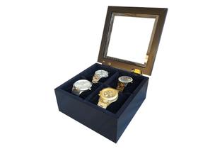 Estojo Caixa Para 4 Relógios Ébano Flocado de Preto - Hobby Artesanato