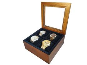 Estojo Caixa Para 4 Relógios Madeira Imbuia Flocado Preto - Hobby Artesanato