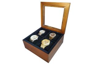 Estojo Caixa Para 4 Relógios Madeira Imbuia Flocado Preto - Hobby Artesanato