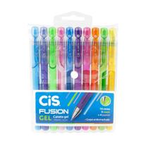 Estojo Caneta Gel Fusion 10 Cores 6 Neon + 4 Pastel - Cis