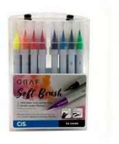 Estojo Caneta Graf Soft Brush Cis Ponta Pincel 24 Cores