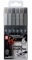 Estojo Caneta Koi Brush Pen 6 Tons De Cinza Ponta De Pincel