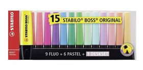 Estojo Caneta Marca Texto Stabilo Boss Com 15 Cores + Desket