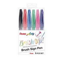 Estojo Caneta PENTEL Brush Sign Pen Touch c/ 6 Cores Básicas