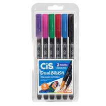 Estojo Caneta Pincel CiS Dual Brush C/6 Cores Aquarelável