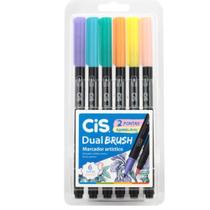 Estojo Caneta Pincel CiS Dual Brush C/6 Cores Pasteis Aquarelável