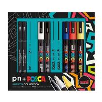 Estojo Caneta Posca Artist's Collection Com 5 Unidades + 2 Caneta Pin 59.1301 UNI BALL