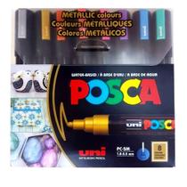 Estojo Caneta Posca Marcador Ponta Pc 5m 8 Cores Metálicas