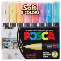 Estojo Caneta Posca Marcador Uni-Ball PC-1M C/8 Cores Soft Tons Pastéis