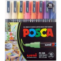 Estojo Caneta Posca Marcador Uni-Ball PC-3M C/16 Cores