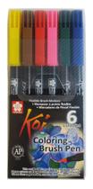 Estojo Canetas Brush Pen Koi Sakura 6 Cores Básicas