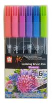 Estojo Canetas Brush Pen Koi Sakura 6 Cores Flores