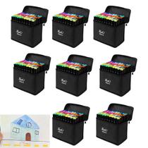 Estojo Canetinhas 60 Cores Canetas Marcador Permanente Ponta Dupla Kit 8 Unidades Desenho Pintura Arte Escola Faculdade Curso Design Moda Arquitetura