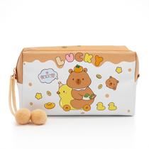 Estojo Capivara Infantil Com Pompom 1 Divisória Escolar