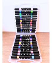 Estojo com 12 Canetinhas Ponta Dupla e 24 Cores Metálicas com Glitter
