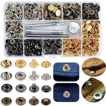 Estojo com 120 botões metal de colchete pressão 12mm para carteiras bolsas jeans couro