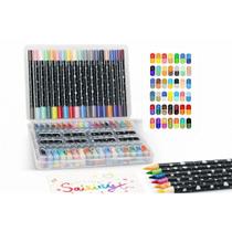 Estojo com 48 Canetinhas Ponta Dupla Glitter 96 Cores - MEGATOYS 8813-96