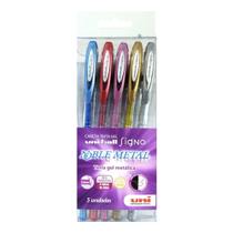 Estojo com 5 Caneta Gel Uni-ball Signo Noble Metal Cores Metálicas 20.7400