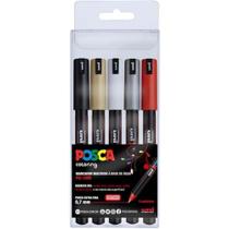 Estojo com 5 Canetas Marcadoras Posca PC1MR Traço Extra Fino 0,7mm