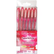 Estojo com 6 Caneta Gel Uni-ball Signo Sparkling Rosa com Glitter 0.7 Mm 17