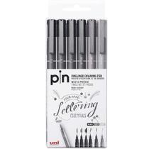 Estojo com 6 Caneta Técnica Pin Uni-ball Lettering Preta e Cinza 56.5301 1