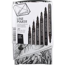 Estojo Com 6 Canetas Derwent Graphik Line Maker Preta 2302206