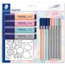 Estojo com 8 Cores Caneta Triplus Staedtler + 4 Marca-texto Pastel 61 Sbk1