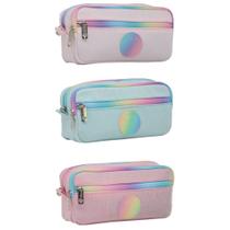 Estojo Com Três Divisórios Escolar Para Lápis e Canetas