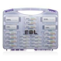 Estojo de armazenamento para organizador de baterias EBL roxo com 12 AA + 8 AAA