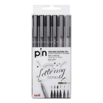 Estojo de Canetas Uni Pin Fineliner e Brush Lettering Essentials Preto e Cinza 6 Peças 56.5301