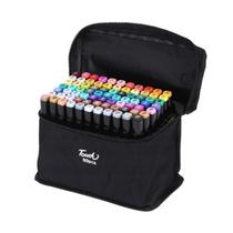 Estojo de Canetinhas Ponta Dupla Bolsa Escolar 80 Cores Maleta Canetinha