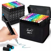 Estojo de Canetinhas Ponta Dupla Pintura Bolsa Escolar TikTok 80 Cores