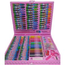 Estojo Completo De Pintura Infantil Com 150 Peças + 30 Desenhos Kit Escolar  Maleta Presente Criança Desenhar Pintar Giz de Cera Tinta Lápis de Cor Para  Menina Rosa Feminino