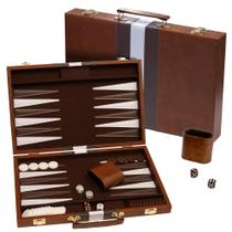 Estojo de couro Backgammon Board Game Happy Hippo Deluxe marrom