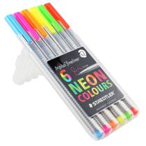 Estojo De Desenho Caneta Fineliner Triplus 06 Cores Neon