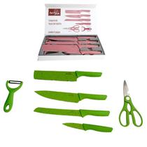 Estojo de Facas de Cozinha Inox Plastico 6 Pçs - verde