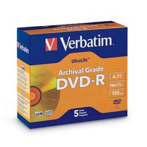 Estojo de joias DVD-R Verbatim UltraLife Gold Archival de 4,7 GB, 16 x 5 unidades Estojo de joias DVD-R Verbatim UltraLife Gold Archival de 4,7 GB, 16 x 5 unidades