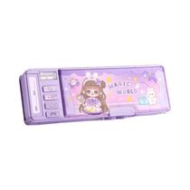 Estojo De Lápis Cartoon De Grande Capacidade Com Duas Camadas E Fechadura Por Senha Para Crianças,