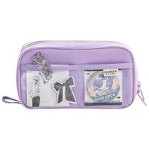Estojo de lápis com tecido de grande capacidade com bolso transparente