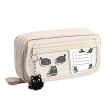 Estojo de lápis Cute Black Cat, tecido Oxford de grande capacidade