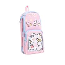 Estojo de lápis Cute Cartoon Bear, tecido Oxford de grande capacidade