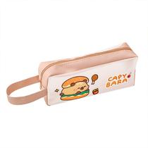 Estojo de lápis de couro de grande capacidade com estampa de hambúrguer de capivara Estojo de lápis de couro de grande capacidade com estampa de hambúrguer de capivara