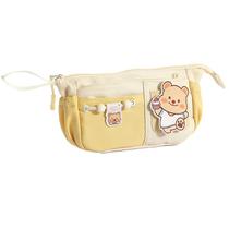 Estojo de lápis fofo com tema de urso de grande capacidade, multicamadas