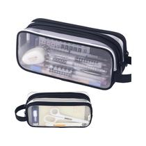 Estojo De Lápis Grande De Malha Dupla Transparente Multifuncional Para Escola E Escritório