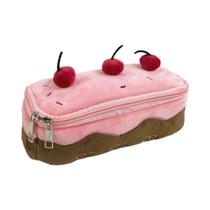 Estojo De Lápis Grande Em Pelúcia Com Tema De Bolo De Cereja, Armazenamento De Material Escolar Fofo